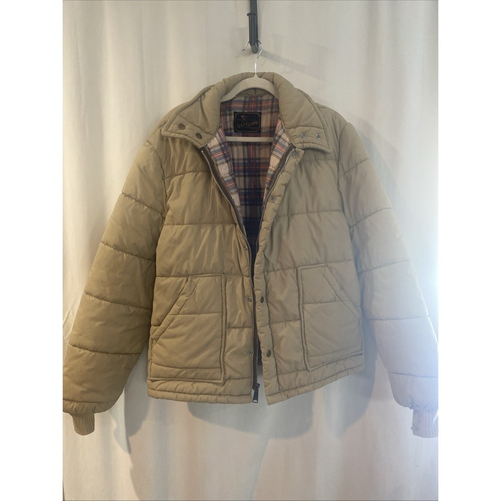 Vintage Westwind Sportswear Tan USA Quilted flannel Lined Men's Large full zip